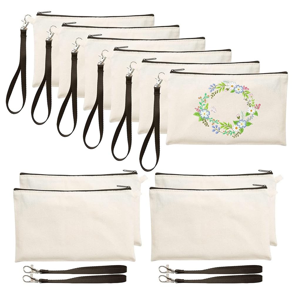 Fowecry 10Pcs Sublimation Blank Pen Case Blank DIY Craft Bags Canvas Pencil Case Canvas Cosmetic Bags