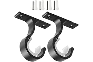 Anndason Ceiling Mount & Wall Installation Curtain Rod Brackets Holders for 1 Inch Rod, Black (Set of 2, Black)