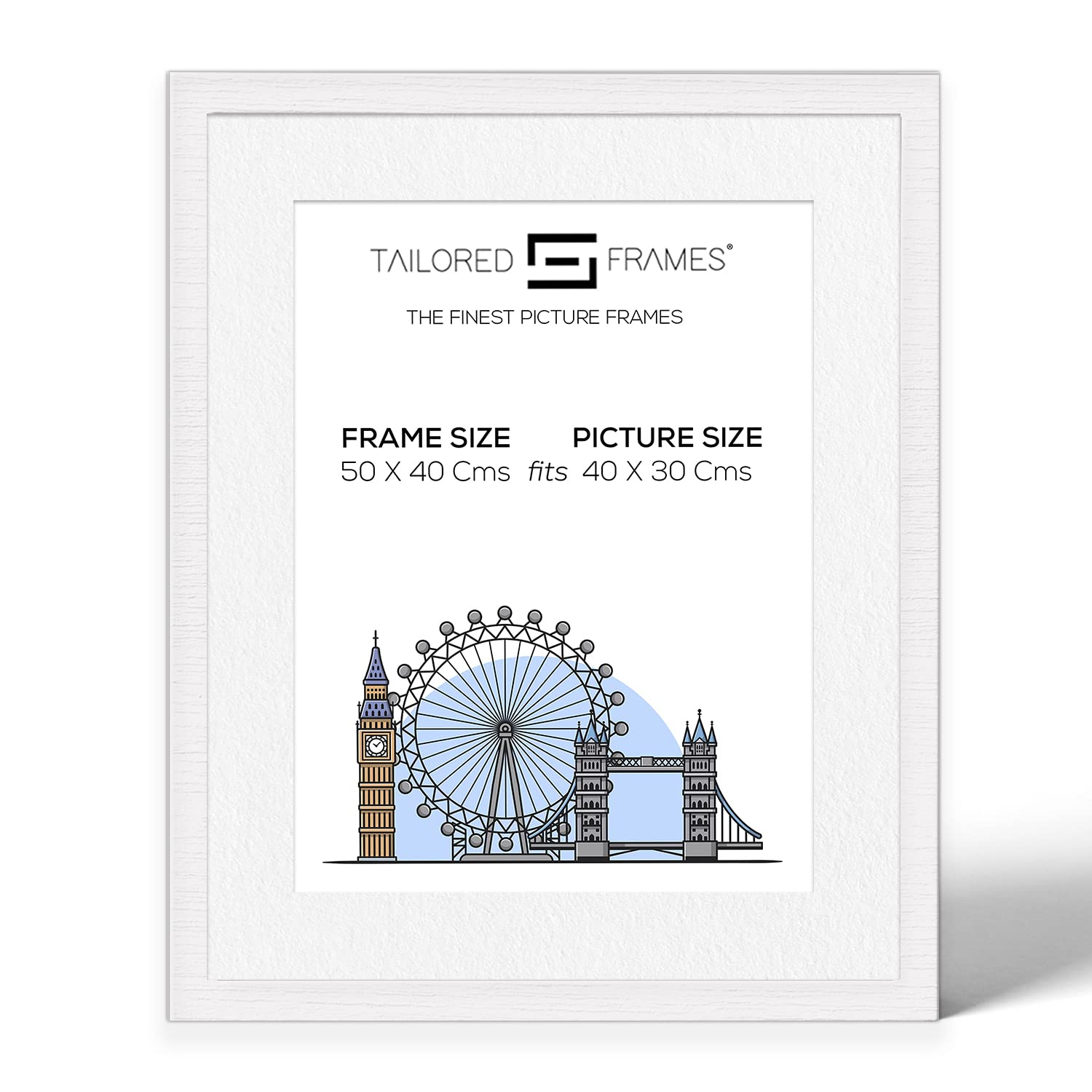 Tailored Frames Seattle White 50 x 40Cm Frame for 40 x 30Cm Picture | Single Picture Frames | Wall Hanging Type | Photo Frame With White Mount