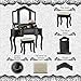 Fineboard Vanity Beauty Station Makeup Table and Wooden Stool 3 Mirrors and 5 Organization Drawers Set, Black