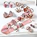 Baby Girls Hair Accessories Clips Ties Fully Covered Bows with Hanger Set, babies barettes for Infant and Toddlers fine hair 18pcs (Korea Pink)