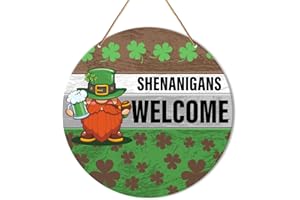 MUKTOUJAUMAI St. Patrick's Day Welcome Sign Door Decor, Saint Patrick's Day Decor Irish Shamrock Hanging Sign Lucky Decorations Gnome Wall Sign for Front Door, Porch, Home, Office, Shenanigans Welcome