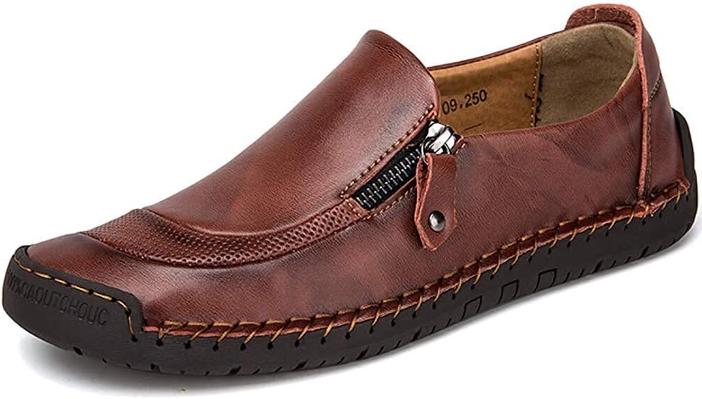 Men's Casual Shoes Slip On Moccasins Hand Stitching Zipper Non-Slip Casual Walking Sneaker Loafer Boat Shoes