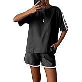 Dqbeng Womens Casual Summer 2 Piece Sets Cotton Short Sleeve Tshirt Matching Shorts Athleisure Set with Pockets