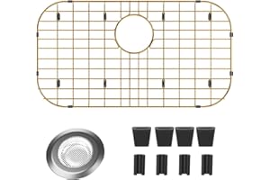 MIYUPTC Gold Large Sink Protector for Kitchen Sink,Metal Sink Bottom Rack 26" X 14",Stainless Steel Kitchen Sink Grate with Rear Drain Hole,Kitchen Sink Grid with Strainer for Single Bowl with Corner Radius