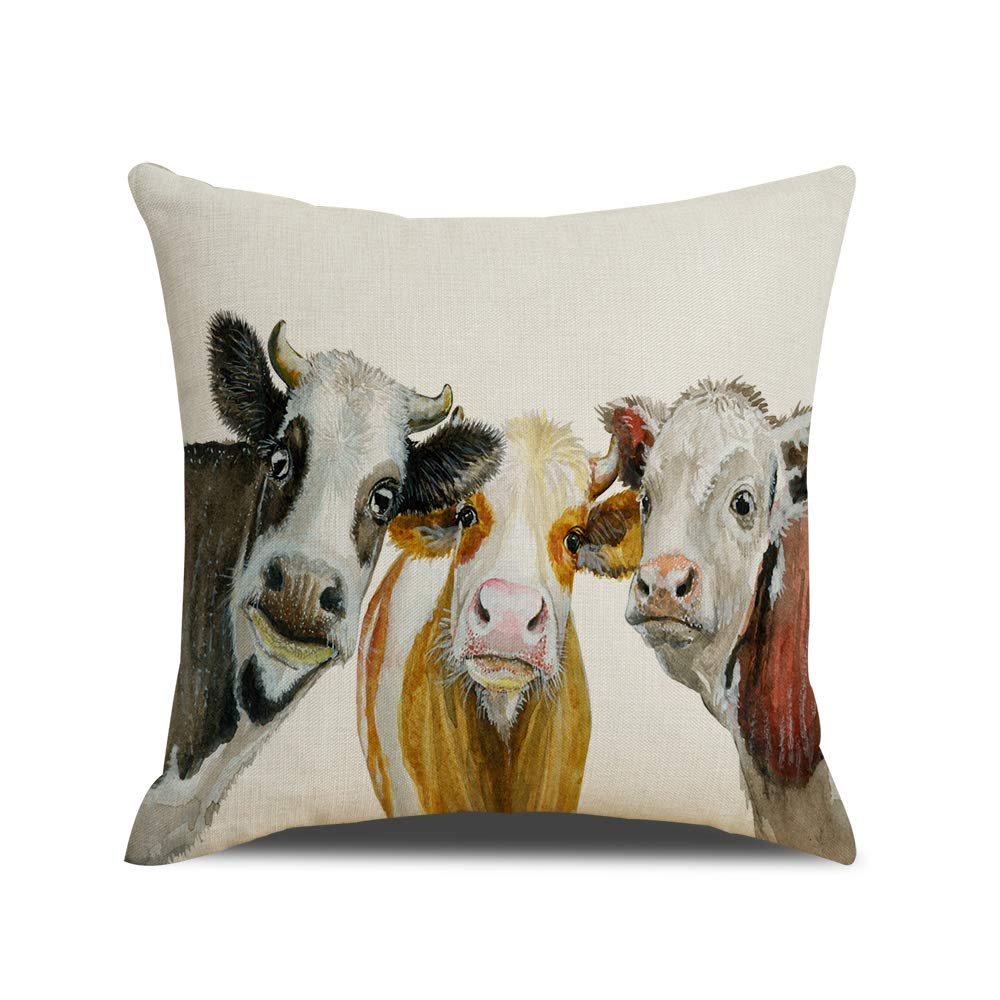 QIQIANY Farmhouse Cow Decoration Throw Pillow Covers 18 x18 inch Animal Theme Square Soft Cotton Linen, Home Decor Cow Cushions Pillowcase for Sofa Bedroom