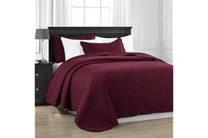 MOONLIGHT20015 Quilt King Size (106" x 96") with 2 Pillow Shams (20" x 36"+2") for All Seasons - 3 Pcs Lightweight Bedding Set Reversible Coverlet Embossed Quilted Bedspread (Burgundy)