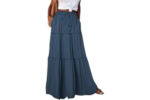 GENERIC Boho Maxi Skirts for Women 2025 Casual Bohemian Tiered Long Pleated Skirt Hippie High Waisted Aline Beach Flowy Skirt