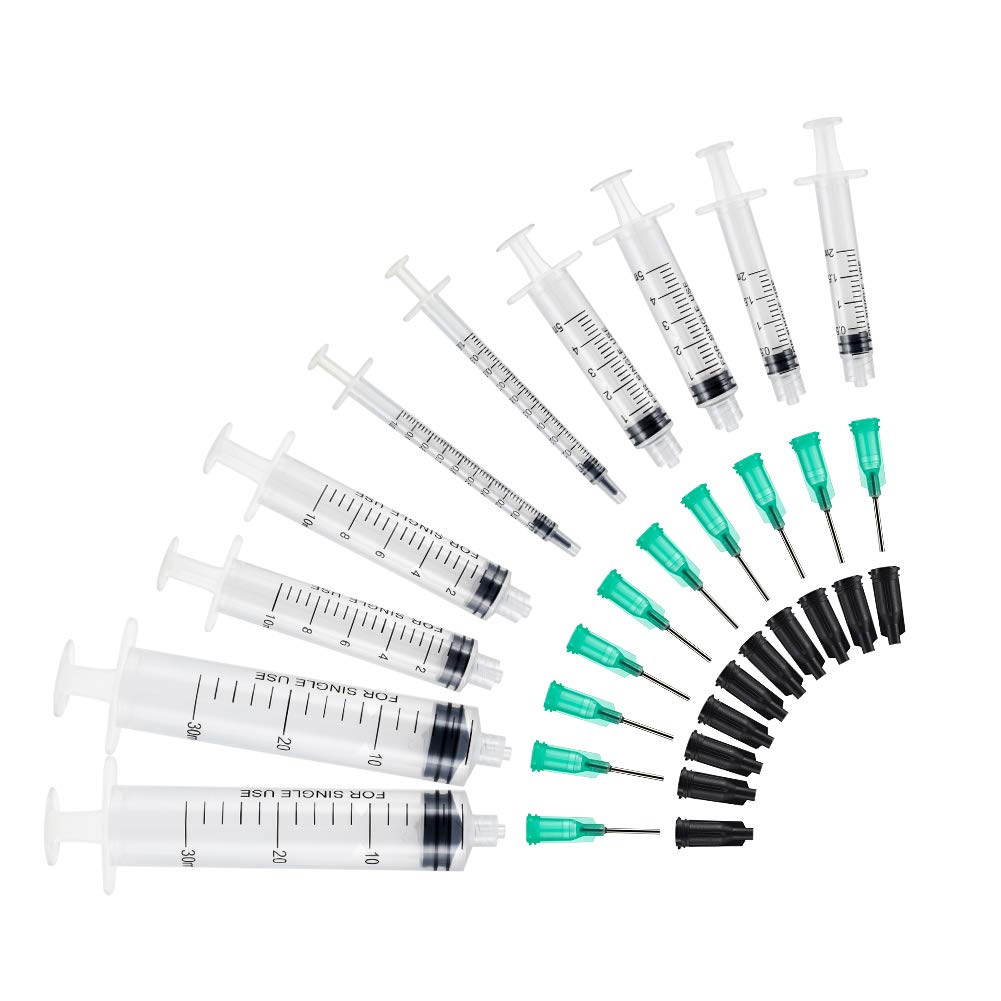 Shintop 25 Pack Syringes with Blunt Tip, 1/2/5/10/30ml Syringe with 1/2 Inch Dispensing Needles and Syringe Cap for Experiments, Industrial Use