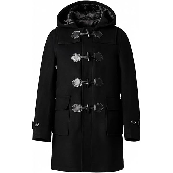 Mens Duffle Coat Wool Blend Single Breasted Walking Toggle Coats