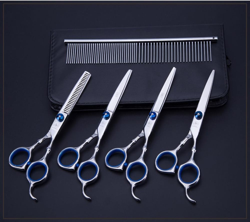 Hundeschere Fellschere für Hunde Katze 5-in-1 Scharfe Gebogene Schere Set Dog Grooming Set für Gesicht, Körper, Ohren - Image 3