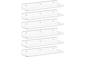 Lifewit Floating Shelves for Wall, 6 Pack 15" Clear Acrylic Shelf Room Decor for Book/Figures/Photo/Makeup in Bathroom, Book Shelf, Living Room, Bedroom, Kitchen Storage and Organization