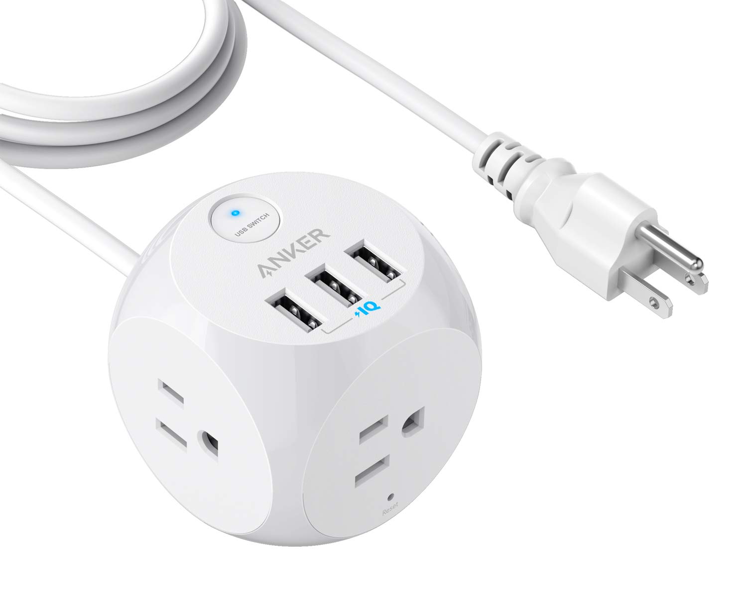 Anker Power Strip with USB, 5 ft Extension Cord, PowerPort Cube USB with 3 Outlets and 3 USB