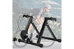 DKELI Bike Trainer Stand, Magnetic Bicycle Stationary Stand for Indoor Riding with Noise Reduction Wheel Portable Stainless Steel Cycling Exercise Trainer w/ 5 Levels Resistance for Road & Mountain Bikes