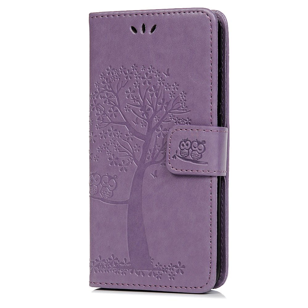 Reevermap Samsung Galaxy A21S Case Flip Shockproof Wallet Phone Case PU Leather Owl Tree Embossed Magnet Cover for Samsung Galaxy A21S with Kickstand Card Holder, Light Purple