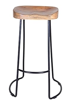 Jaitex Exports Black and Brown Color Iron Bar Stool with Solid Wooden Top