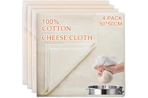 Cheese Cloth 4 pcs, Grade 100, 20x20Inch Hemmed Cheesecloth for Straining Reusable, 100% Unbleached Precut Cheese Cloths Musl