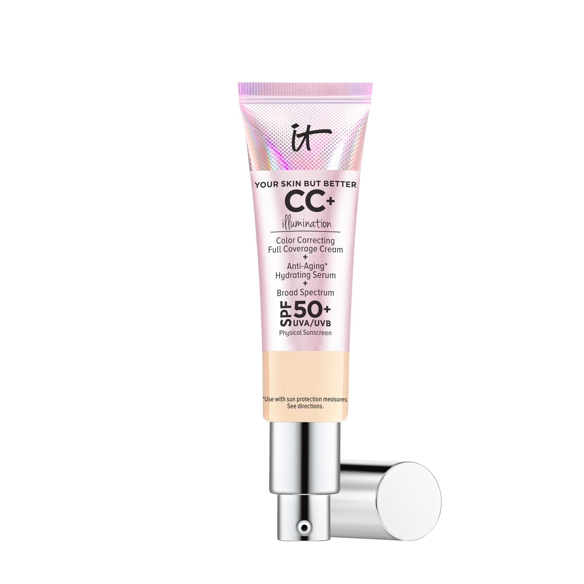 IT Cosmetics CC+ Cream Illumination - Radiant Full Coverage Foundation With SPF 50+, Color Corrector & Hydrating Anti-Aging Serum, Hydrolyzed Collagen + Peptides, Normal to Dry Skin - 1.08 fl oz