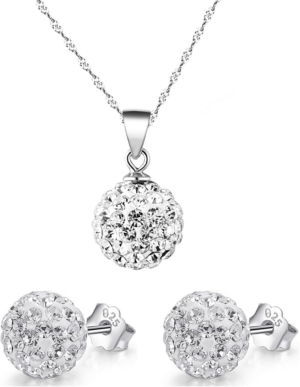 Neoglory Jewellery Silver Ball Earrings Necklace Set Jewelery Kit Women In Casket