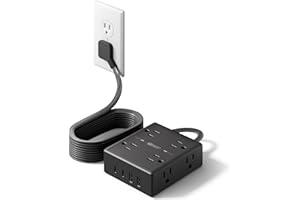 SUPERDANNY 10Ft Extension Cord with Multiple Outlets, Flat Plug Power Strip Surge Protector with 10 Ft Long Cord, 8 Outlet 4 USB Ports (2 USB C), Multi Outlet Wall Plug for Office, College, Dorm Room Essentials