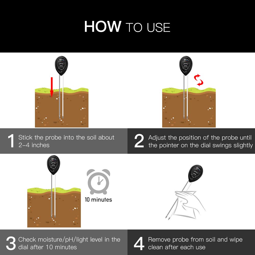 Veroyi ST03 Soil Meter, 3-in-1 Plant Moisture Meter/Soil pH Tester/Light Tester/Soil Test Kit/Gardening Tool for Gardener (Black)