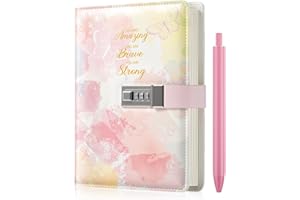 Nollh Diary with Lock for Girls and Women - 5.7 x 8.5 Inch Journal with Lock with Pen and Stickers, Birthday Gifts for 8-12 14 16 Year Old Girls, Gifts for Women