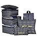 7 Set Travel Packing Organizer,Waterproof Mesh Durable Luggage Travel Cubes,1 Shoe Bag (navy dot)