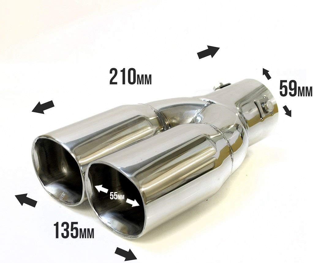 Boloromo 4448 Twin Exhaust Universal Double Performance Sport Muffler Tail Trim End Pipe Stainless Steel Car Chrome - Image 3