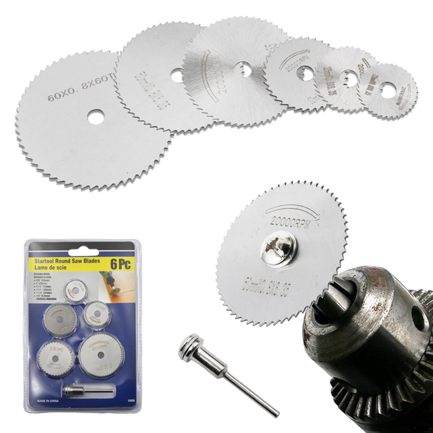6PCS HSS Circular Saw Blades Mandrel Rotary Tool Set Fits Dremel Drills Rotary Cutting Blade