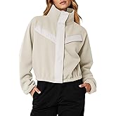 Fisoew Womens Fuzzy Fleece Cropped Jackets 2025 Fall Long Sleeve Zip Up Stand Collar Sherpa Jacket Winter Coats with Pockets