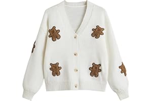 Verdusa Girl's Long Sleeve Drop Shoulder Knit Button Up Cardigan Sweater