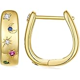 RUKYF Silver/Gold Dainty Huggie Earrings for Women Inlaied with Colorful Cubic Zironiza Statement Earrings for Women Gifts