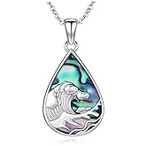 TANGPOET Wave Necklace for Women 925 Sterling Silver Sea Wave Pendant Necklaces Teardrop Abalone Shell Jewelry Ocean Themed Inspriation Gift for Her