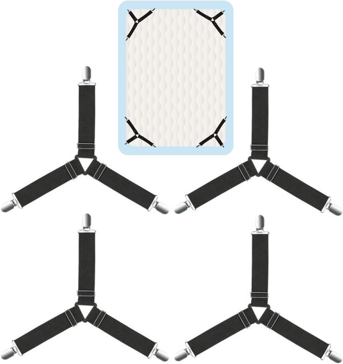 Rareccy Bed Sheet Holder Straps, Adjustable Bed Sheet Fastener and Triangle Elastic Mattress Sheet Clips Suspenders Grippers Fasteners Heavy Duty Keeping Sheets Place for Bedding Mattress (4 PCS): Home & Kitchen
