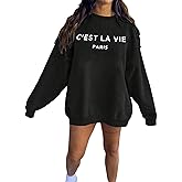 vblane Crewneck Oversized Sweatshirt for Women Preppy Graphic Pullover Casual Loose Long-Sleeve Tops