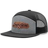 Custom Leather Patch Hat Flat Bill 7 Panel Trucker Laser Engraved