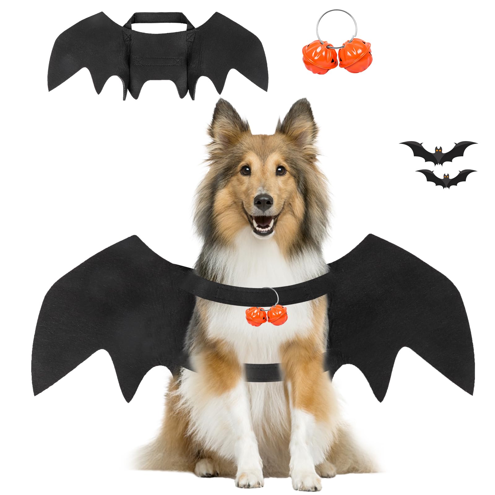 Dog Bat Costume, Dog Bat Wings for Large Dogs with Pumpkin Bell, Bat Costume Adjustable for Halloween Christmas Partym (Black, M)
