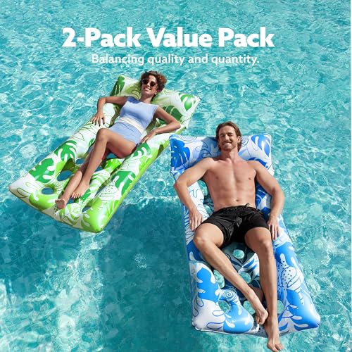 Sloosh Flotadores Inflables para Piscina, 2 Piezas Flotadores XL, Cama Flotante con Reposacabezas para Adultos, Colchoneta Flotante para Lago, Playa, Piscina y Diversión Acuática