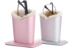 Siveit Eyeglass Holders, PU Leather Eyeglass Holder Stands with Soft Plush Lining, Silver, Pink - 2 Packs