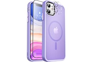 MOCCA Strong Magnetic for iPhone 11 Phone Case,[Compatible with Magsafe][Glass Screen Protector+Camera Lens Protector] Slim Thin Shockproof Cover Case for iPhone 11 6.1 inch, Light Purple