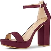 Allegra K Women's Platform Ankle Strap Chunky High Heel Burgundy Sandals - 10 M US