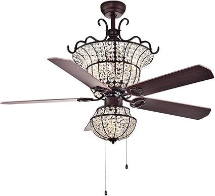 Warehouse of Tiffany CFL-8154BR Charla 4-Light Crystal 52-inch Chandelier Ceiling Fan, 52"W x 52"L x 25"H, Red - - Amazon.com