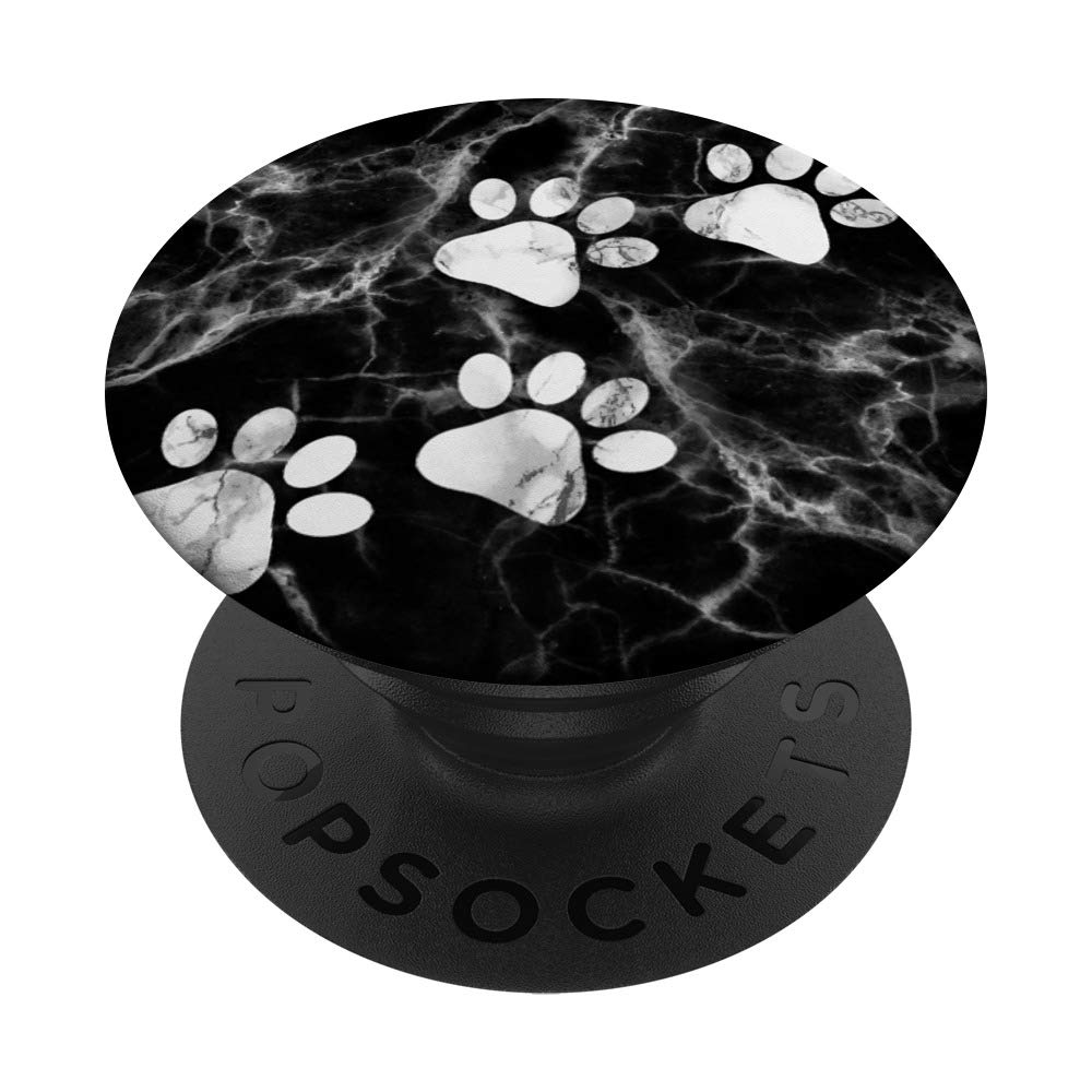 PopSockets Dog Cat Paw Print Black Grey White Pattern - Dog Paw PopSockets PopGrip: Swappable Grip for Phones & Tablets