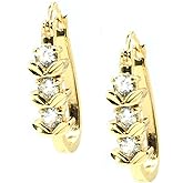 1.1" Inch Floral Flower Oval Hoop Earrings, Clear Round Cubic Zirconia Cubic Zirconia CZ, Hinge With Notched Post