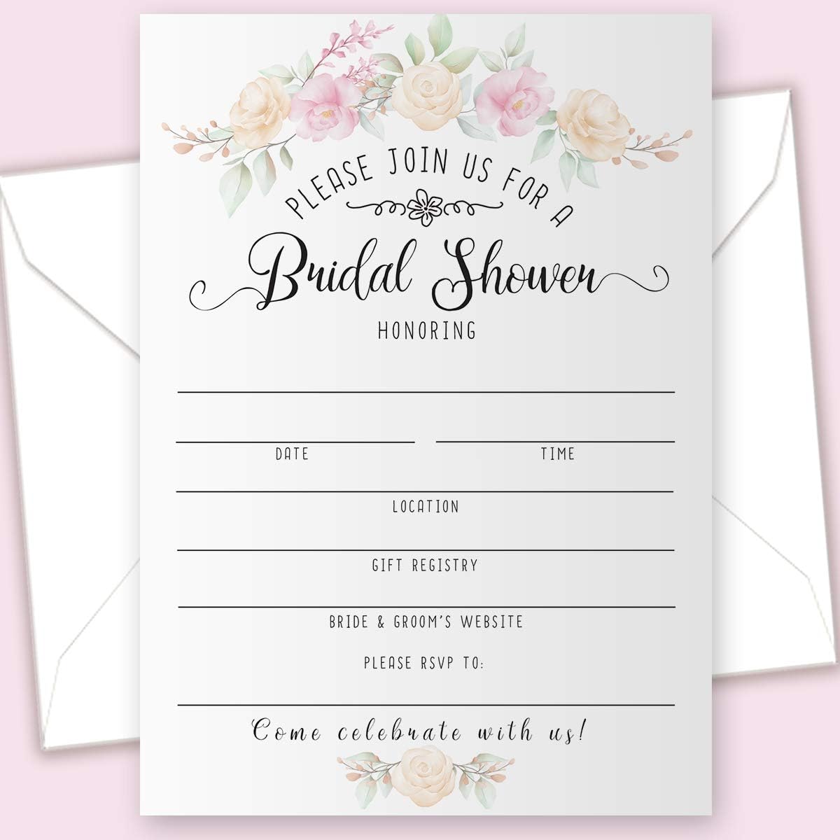 Bridal Shower Invitations & Envelopes Set of 25 Blank