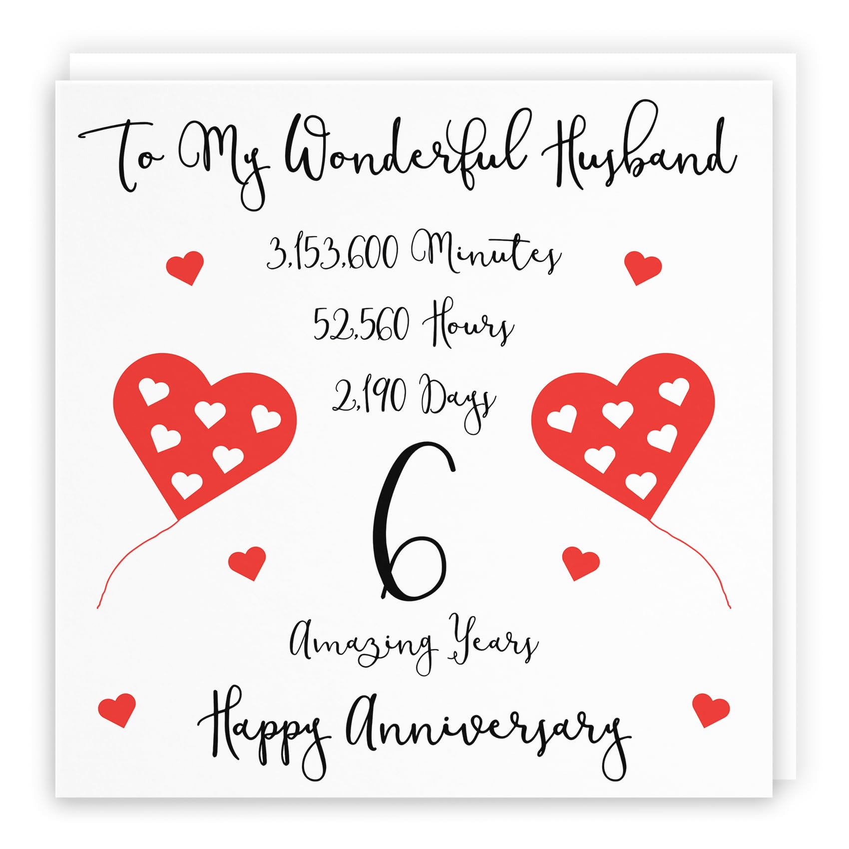 Hunts England - Romantic Husband 6th Wedding Anniversary Card - To My Wonderful Husband - 6 Amazing Years - Timeless Collection - Cute Fun Card — image 1