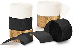 NICROHOME EUR Black Gold Party Decorations, 6 Rolls Crepe Paper Party Streamers for Graduation, Wedding, Birthday, Black and Gold New Years Eve Party Decoration, 82Ft Long