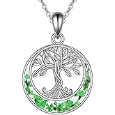 POPLYKE Life of Tree Pressed Leaf Flowers Pendant Necklace Sterling Silver Christmas Jewelry Gifts for Women