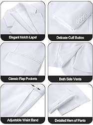 Mens White Suits Slim Fit 2 Piece Suit Set