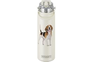 E&S PETS SERENGETI 24 Oz Water Bottle Stainless Steel with Spill Proof Lid - Double walled Vacuum Insulated water flask - Realistic 3D Print of your favorite dog (Beagle)